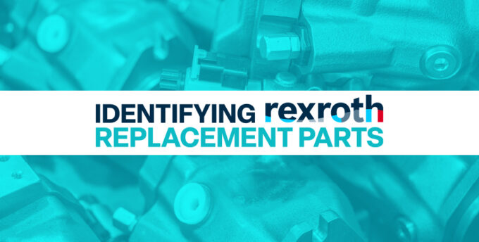 The words "Identifying Rexroth Replacement Parts" placed over a background of various piston pump components