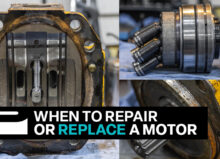 Several motors in different panels with the title "When to Repair or Replace a Motor' in a text box