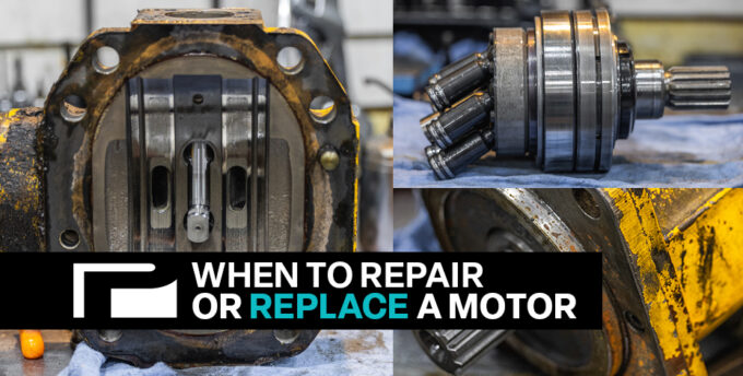 Several motors in different panels with the title "When to Repair or Replace a Motor' in a text box